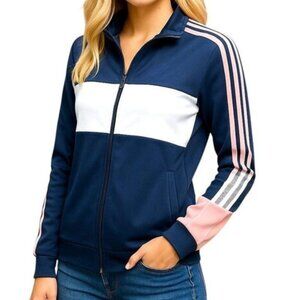 Adidas 3 Stripe Track Jacket Size Small Navy and Pink